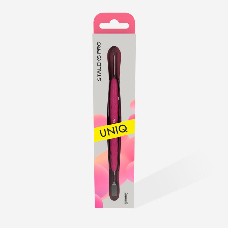 Manicure pusher Gummy with silicone handle UNIQ 11 TYPE 1 (straight flat and loop pusher) - STALEKS