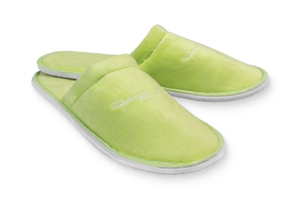 Velour slippers, closed toe, Nature Philosophy, green, 30 cm