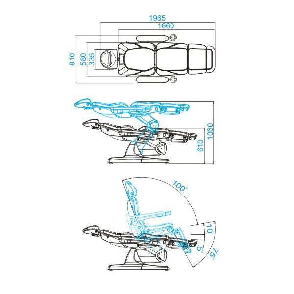 Elektrické kosmetické křeslo Azzurro 870 3 motory bílé