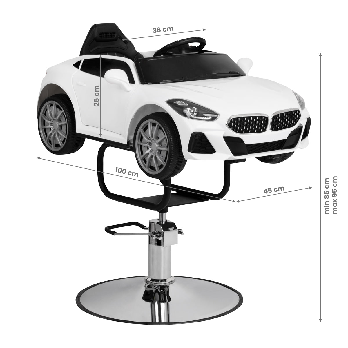 Dětské kadeřnické křeslo, BM auto, bílá