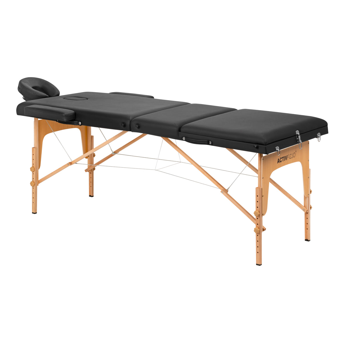 Komfort Activ Fizjo Lux dřevěný skládací masážní stůl, 3 segmenty, 190x70, černý