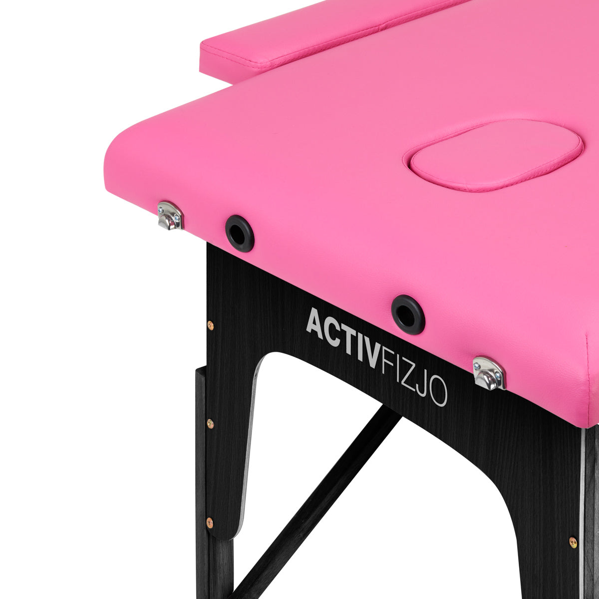 Komfort Activ Fizjo foldable wooden massage table, 2 segments, pink, black wood