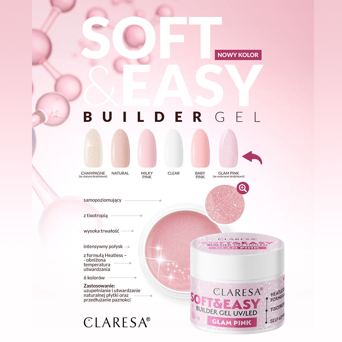 Claresa Soft&Easy glam růžový stavební gel 45 g