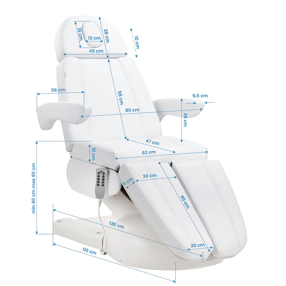 Kosmetické křeslo Azzurro Lux pedi 3m bílé