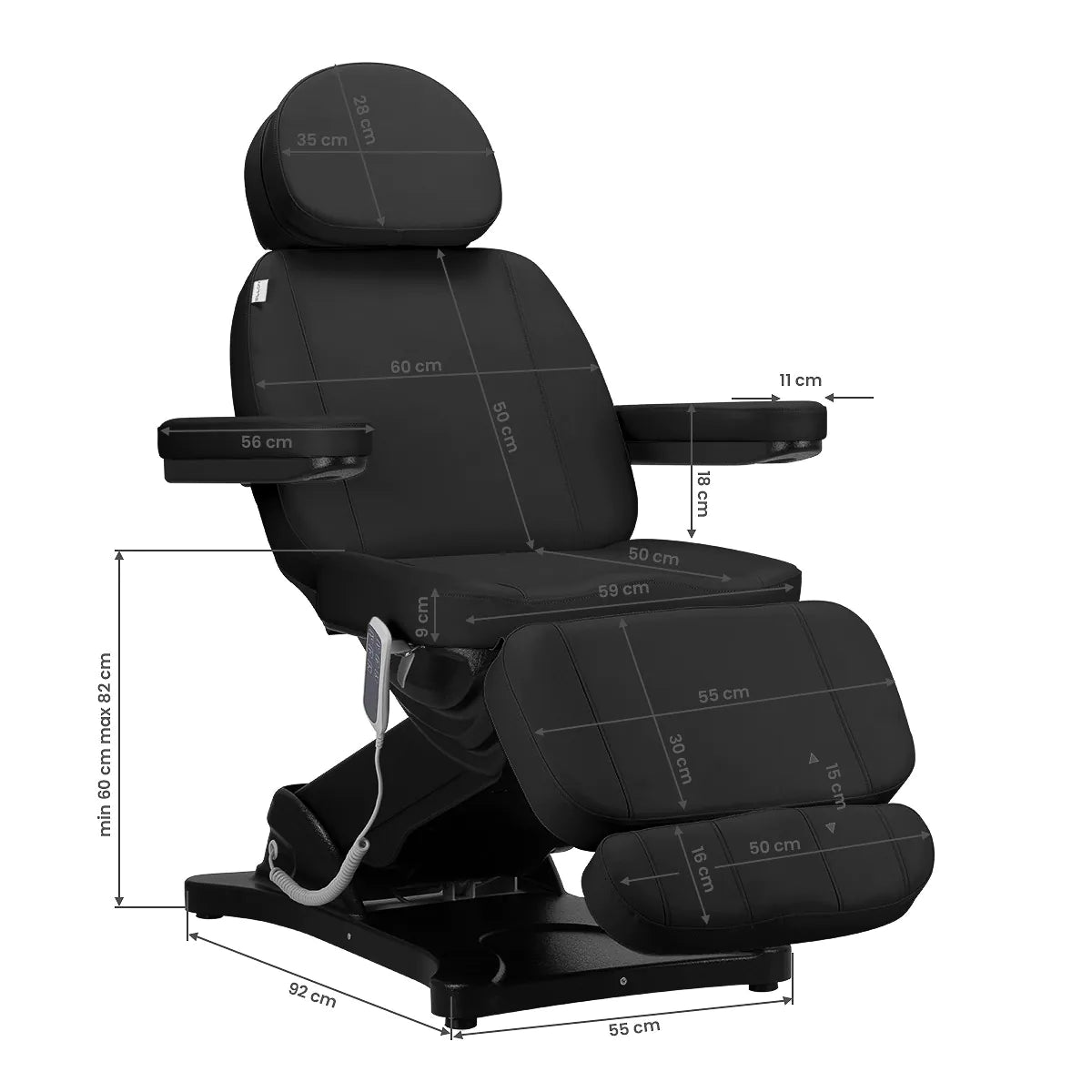 Elektrické kosmetické křeslo SILLON CLASSIC, 3 motory, černé