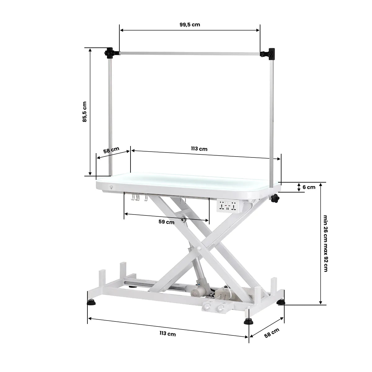 Electric grooming table P4W 3 with lighting, white