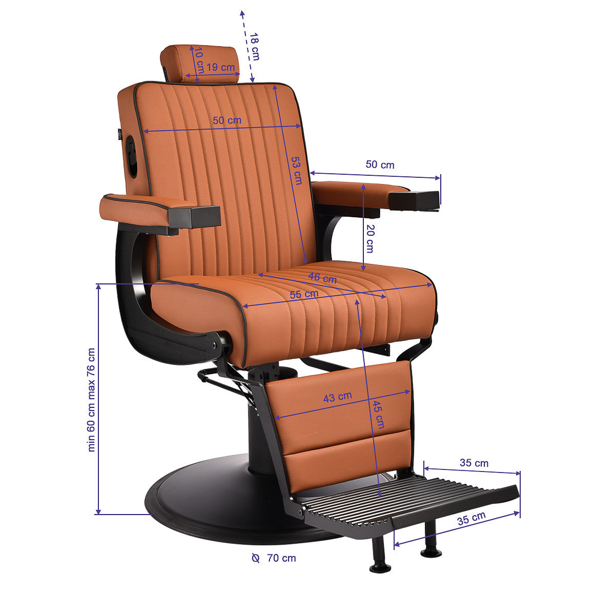 Gabbiano Levi barber chair with black frame brown without stitching at the back