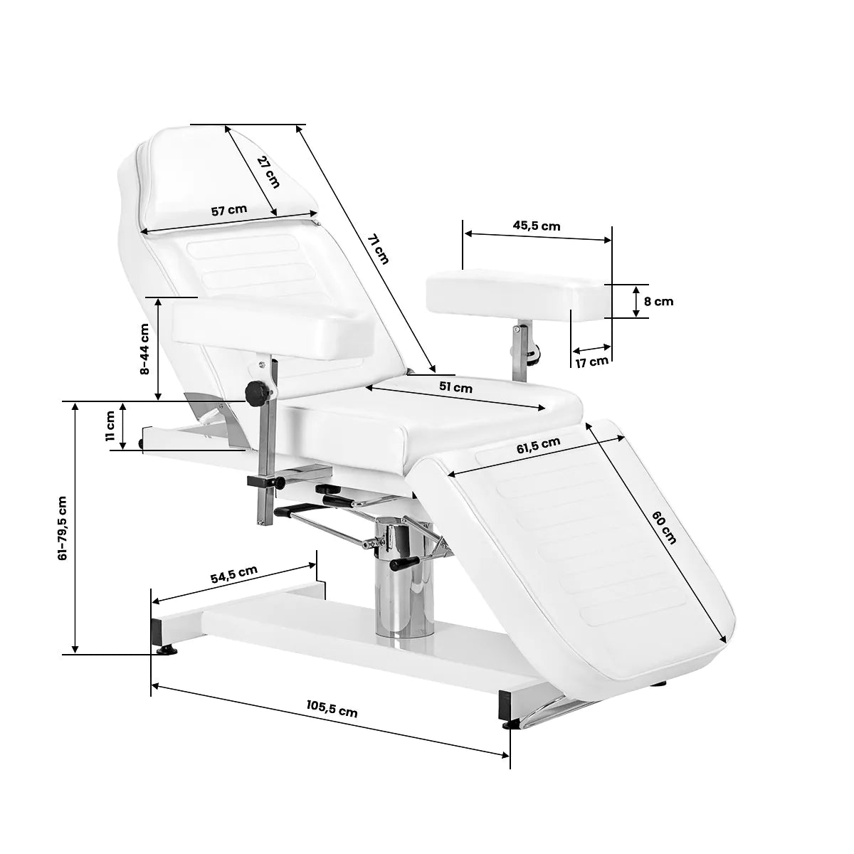 Kosmetischer Hydraulikstuhl Sillon A 210DH mit Wiege weiß