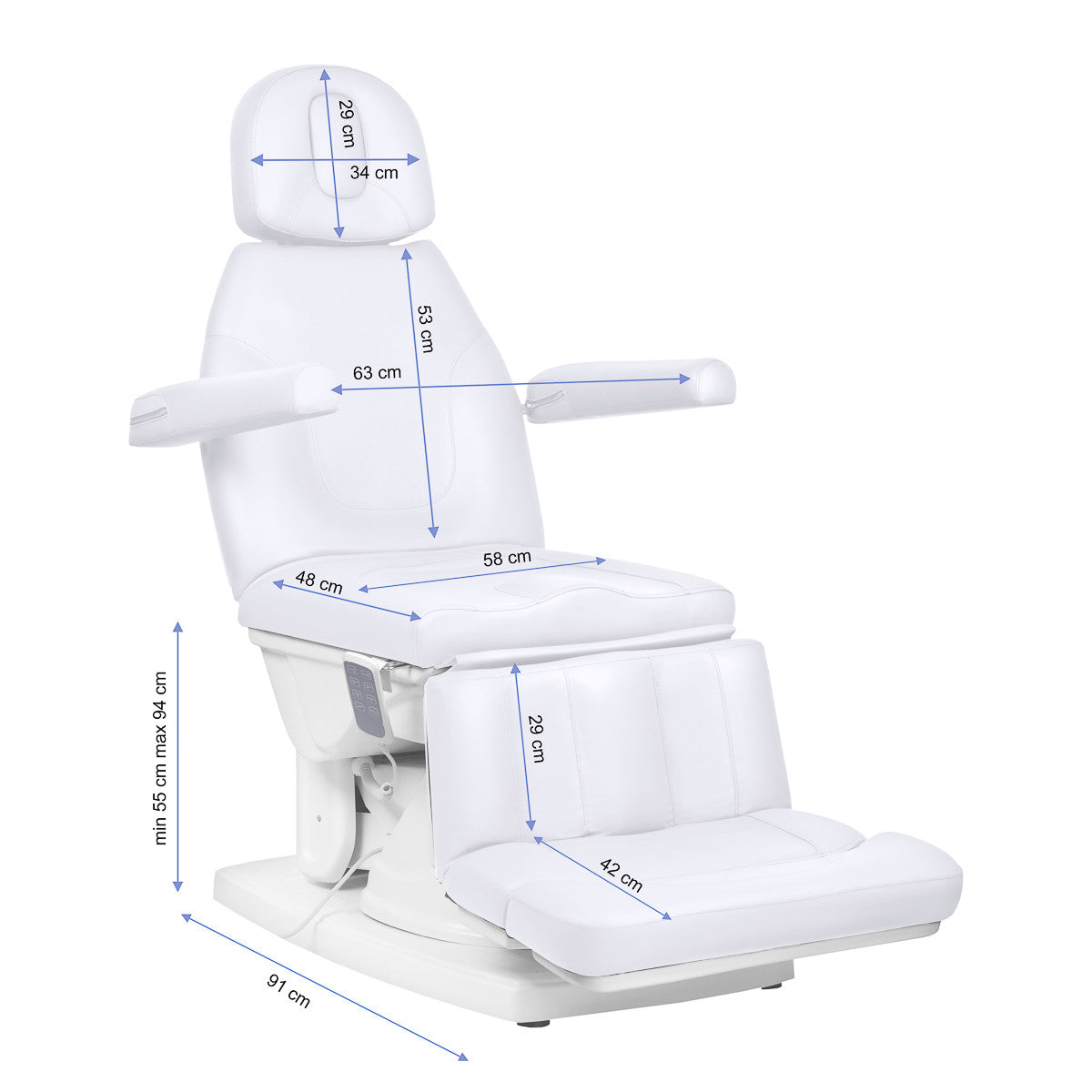Kate electric podiatry chair, 4 actuators, cool white