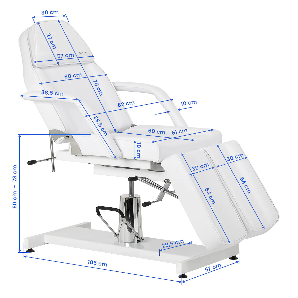 Hydraulic pedicure beauty chair Sillon 210 with rocking function and split footrest white