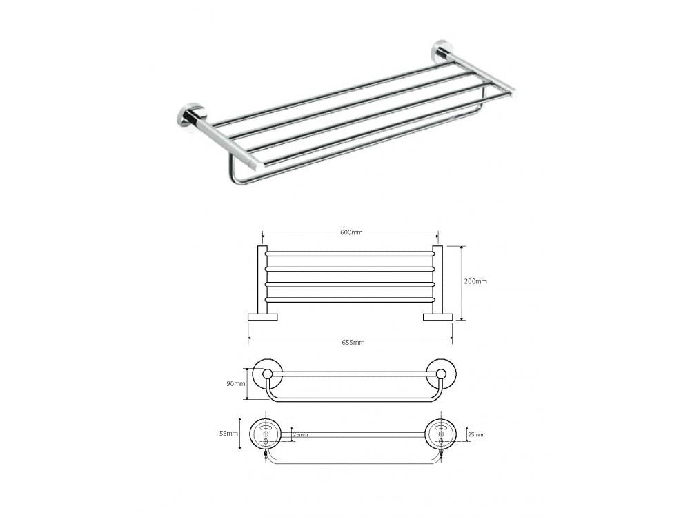 Věšák na ručníky se závěsem MODERN A, 655 mm