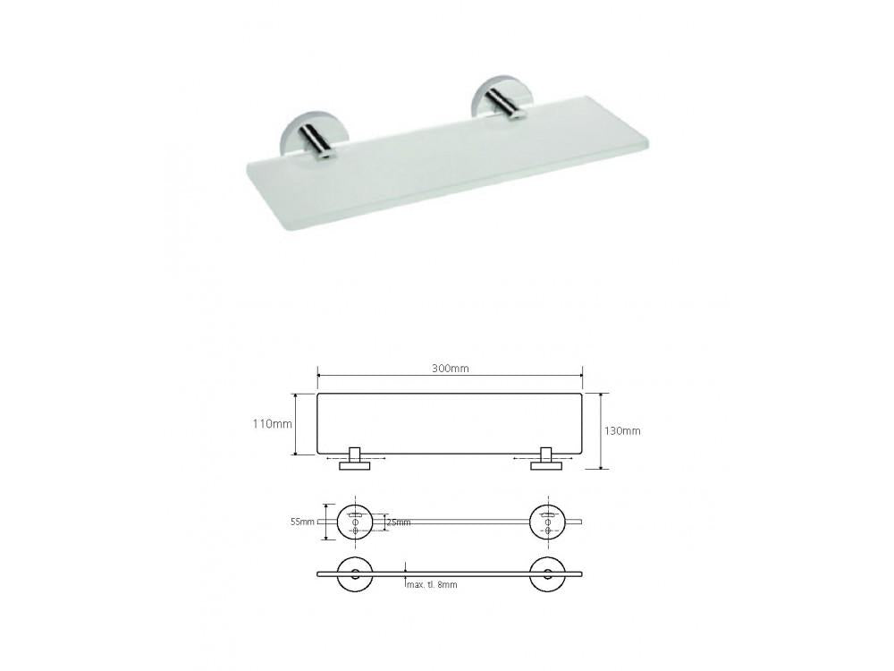 Moderní skleněná police, 300 mm