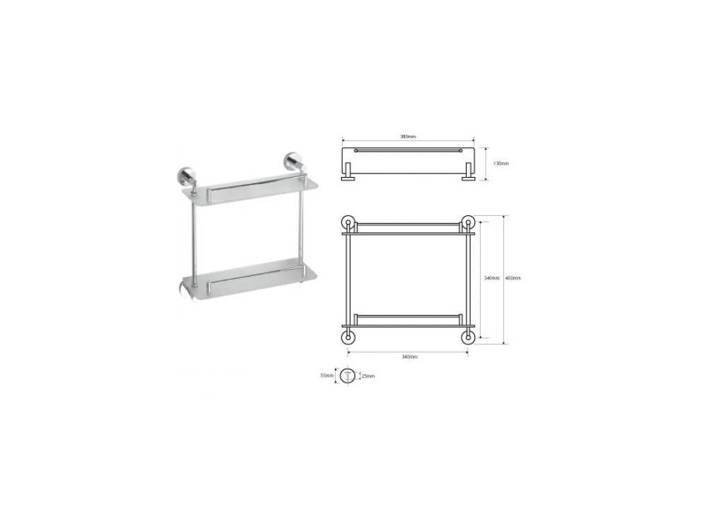 MODERNÍ dvojitá skleněná police, 400 mm