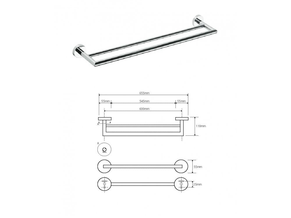 Držák ručníku dvojitý MODERN B, 655 mm