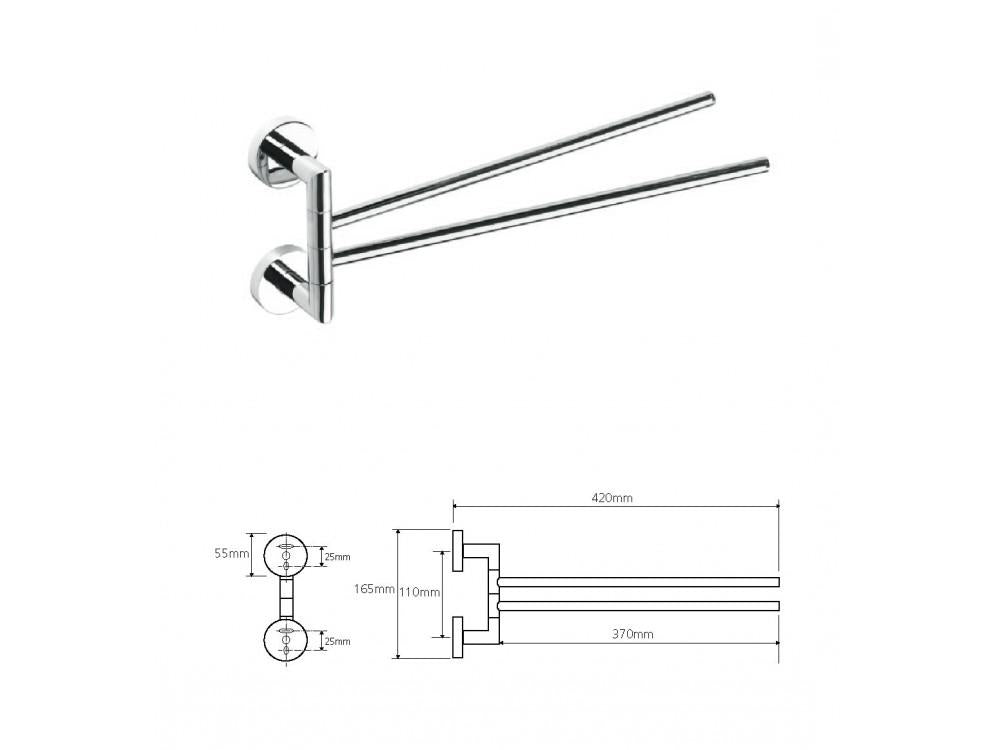 Držák ručníku dvojitý otočný MODERN, 450 mm