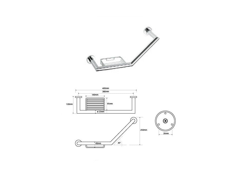 Zahnutá ostrá rukojeť s MODERNÍ miskou na mýdlo, 400 mm