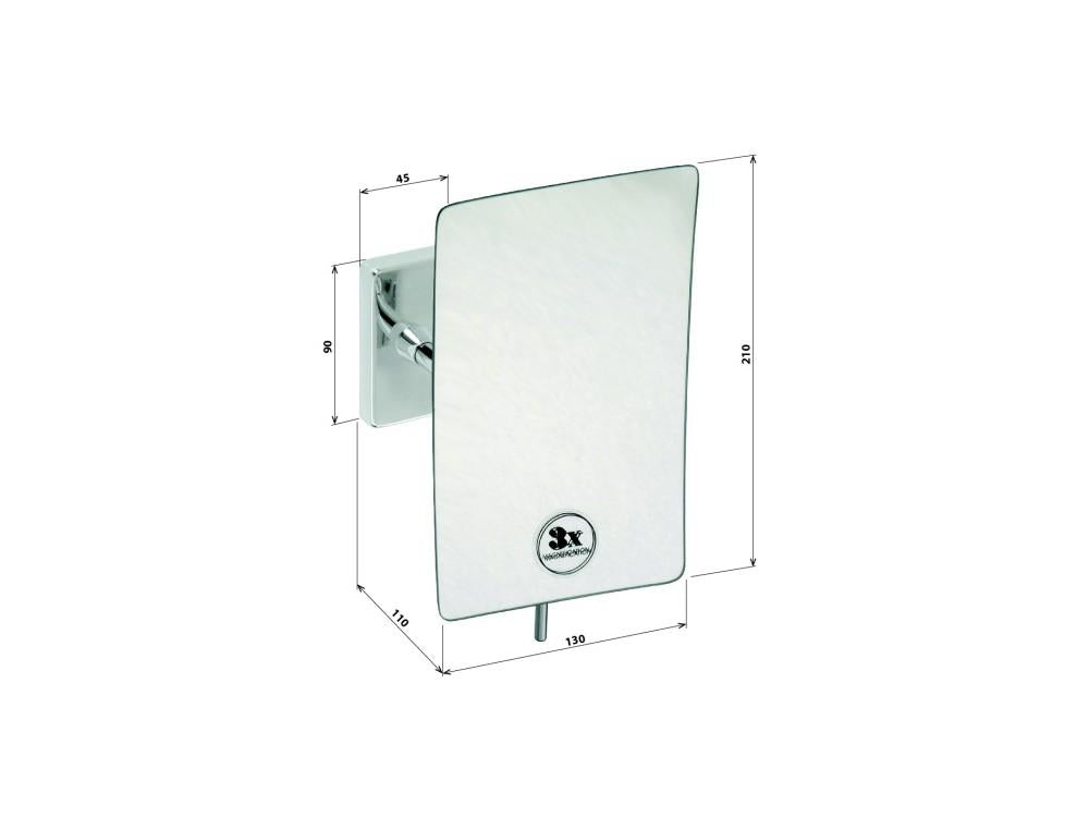 Kosmetické zrcátko obdélníkové, chrom, 210×130 mm