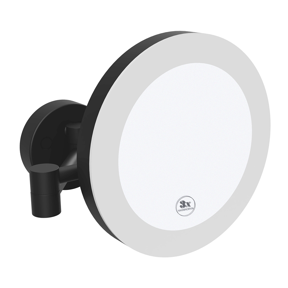 Kosmetické zrcátko s LED osvětlením, kulaté, černé, ø 200 mm