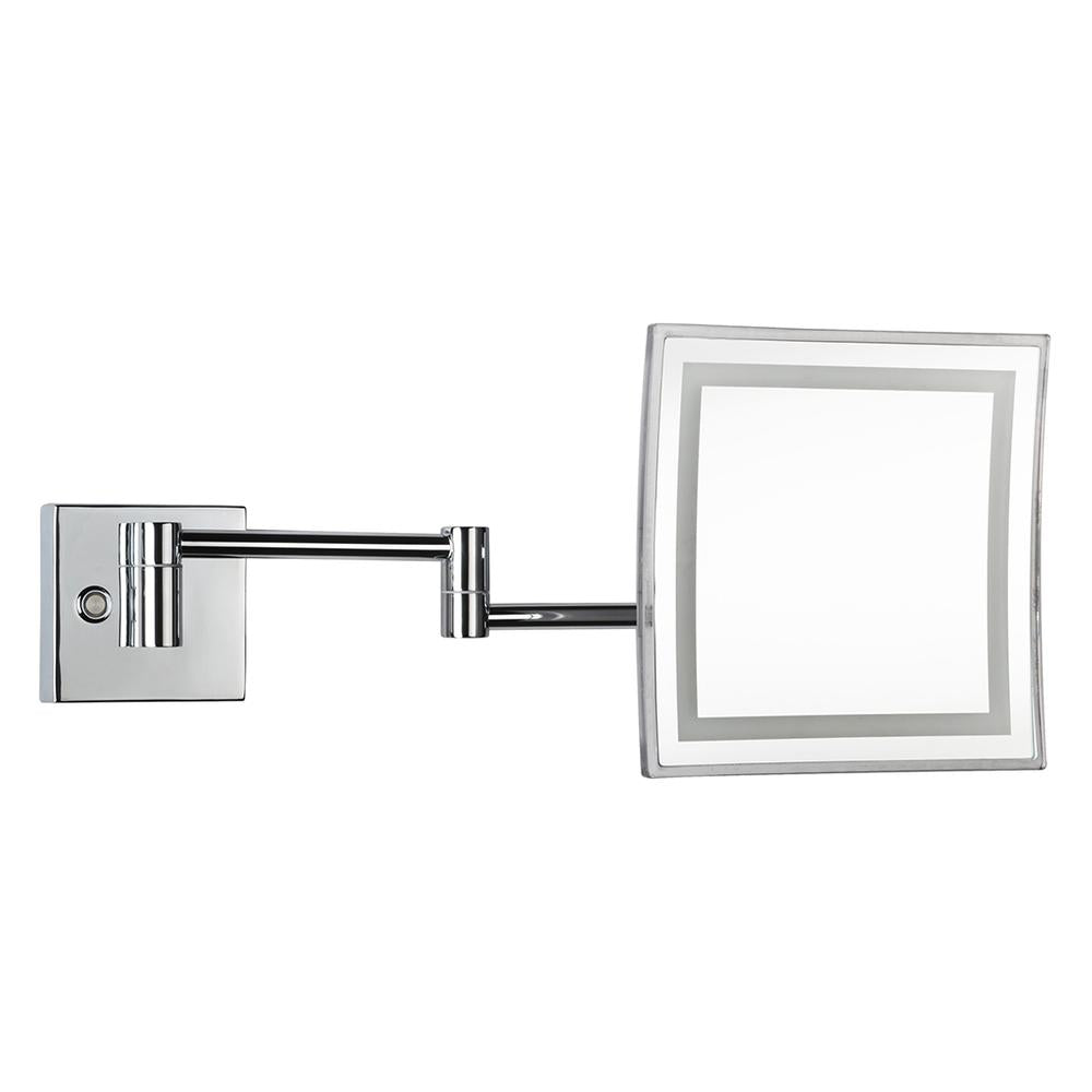 Kosmetické zrcátko s teplým a studeným LED osvětlením, čtvercové, chrom, 225×225 mm