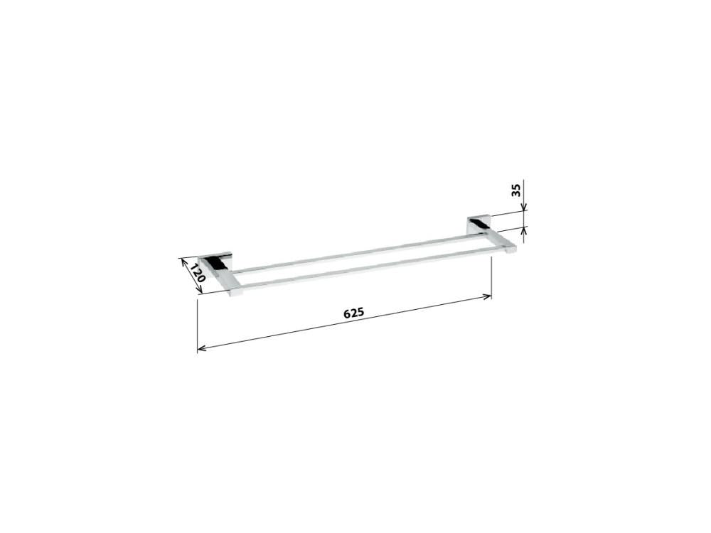 Double SQUARE towel rail, 625 mm