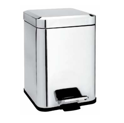 Nášlapný odpadkový koš hranatý, lesklý nerez, 6 l