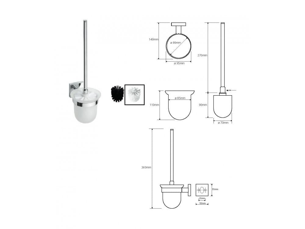 Design toilet brush, glass, white brush