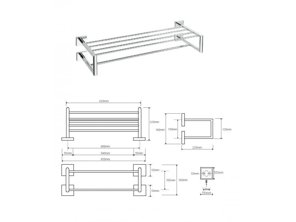 Double towel rail with DESIGN bar, 655 mm