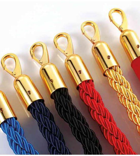 Barrier rope black, 150 cm, gold carabiners