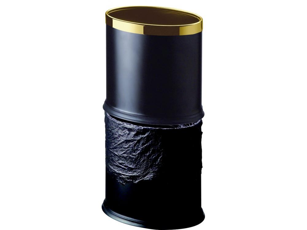 Pokojový koš, dvouplášťový, oválný, černá koženka/zlatý rám, 8 l