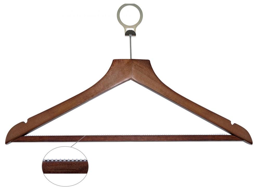 BASIC wooden hanger with non-slip bar and ring, dark wood