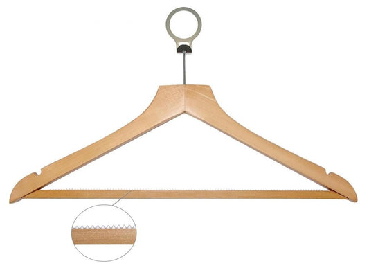 BASIC wooden hanger with non-slip bar and ring, light wood