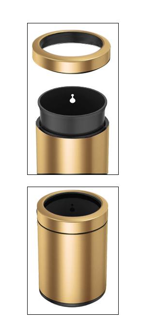 Pokojový koš, dvoustěnný, kulatý, zlatý, 6 l