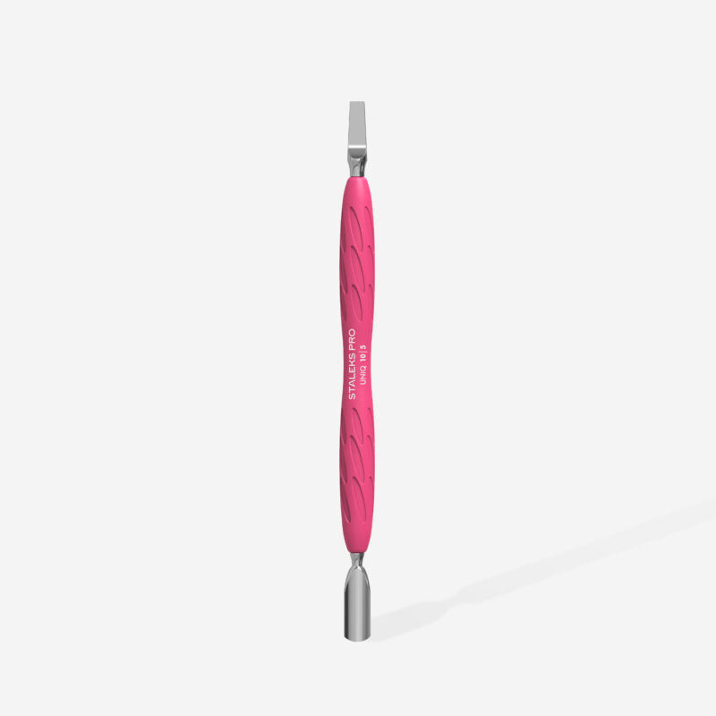 Manicure pusher Gummy with silicone handle UNIQ 10 TYPE 5 (rounded narrow pusher and straight blade) - STALEKS