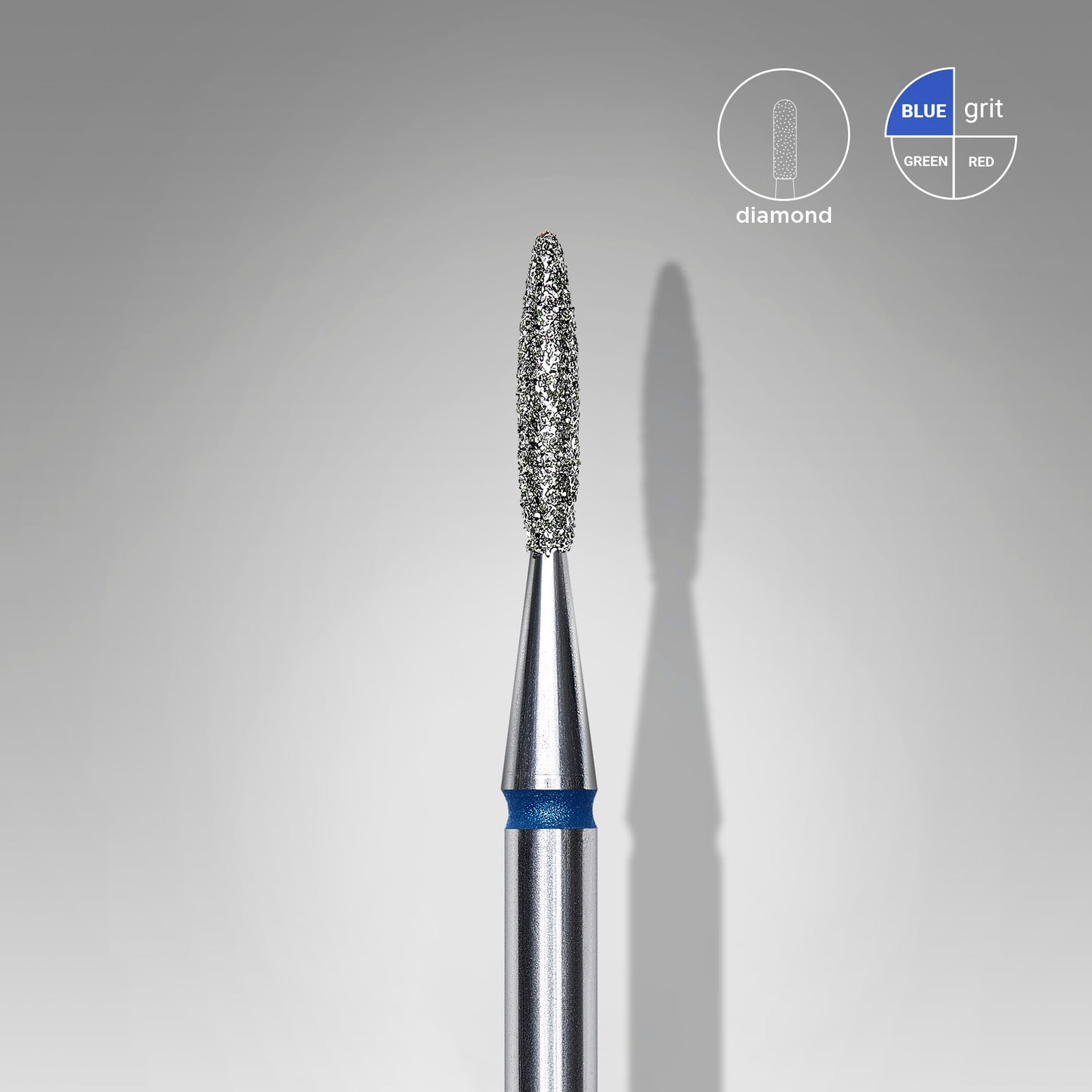 Diamond nail drill bit pointed flame blue EXPERT head diameter 1,6 mm / working part 8 mm - STALEKS