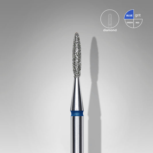 Diamond nail drill bit pointed flame blue EXPERT head diameter 1,6 mm / working part 8 mm - STALEKS