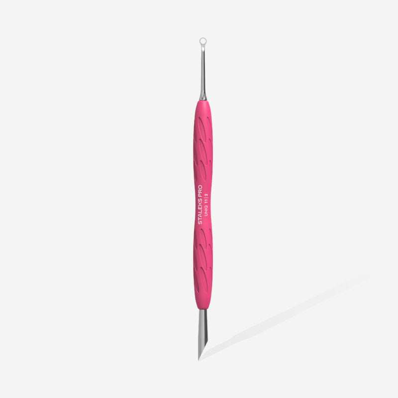 Manicure pusher Gummy with silicone handle UNIQ 11 TYPE 2 (beveled and loop pusher) - STALEKS