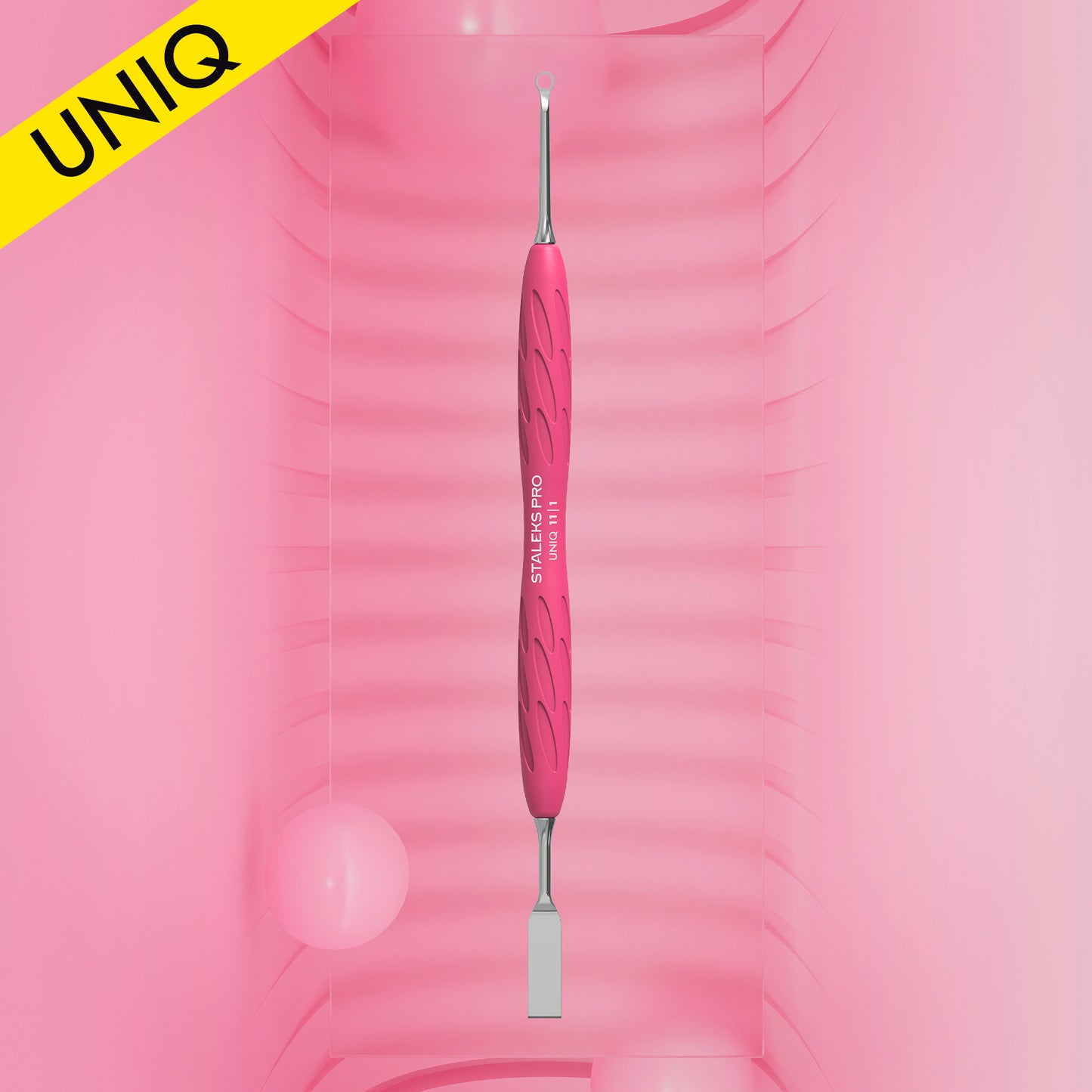 Manicure pusher Gummy with silicone handle UNIQ 11 TYPE 1 (straight flat and loop pusher) - STALEKS