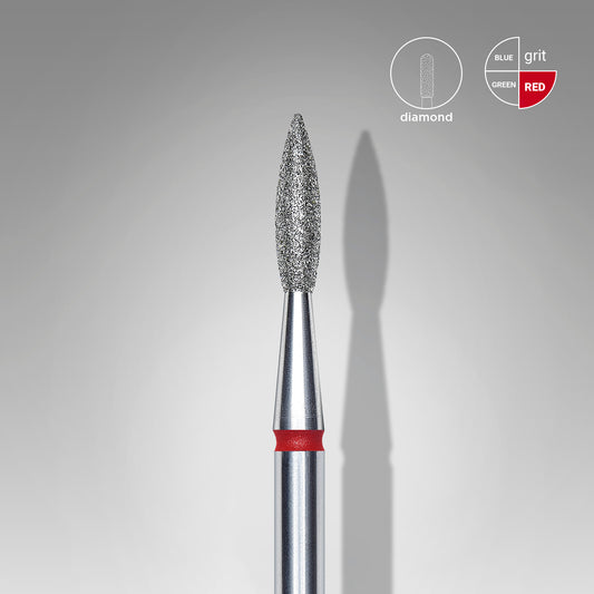 Diamond nail drill bit pointed flame red EXPERT head diameter 2,1 mm / working part 8 mm - STALEKS