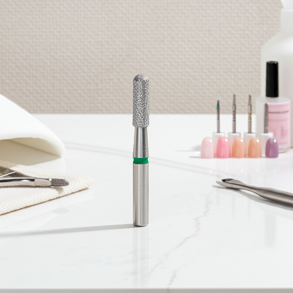 Diamantový vrták na nehty zaoblený válec zelený EXPERT průměr hlavy 2,3 mm / pracovní část 8 mm - STALEKS