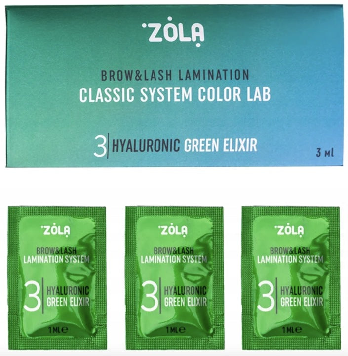 ZOLA Color Lab 03 Liftingový zelený gelový elixír s kyselinou hyaluronovou na řasy a obočí, 3 ml