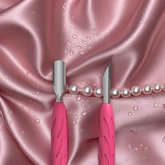 Manicure pusher Gummy with silicone handle UNIQ 10 TYPE 2 (rounded narrow and beveled pusher) - STALEKS
