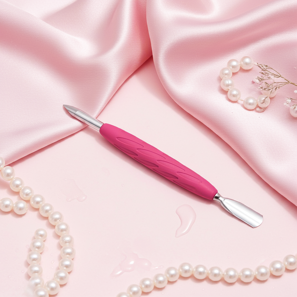 Manicure pusher Gummy with silicone handle UNIQ 10 TYPE 2 (rounded narrow and beveled pusher) - STALEKS