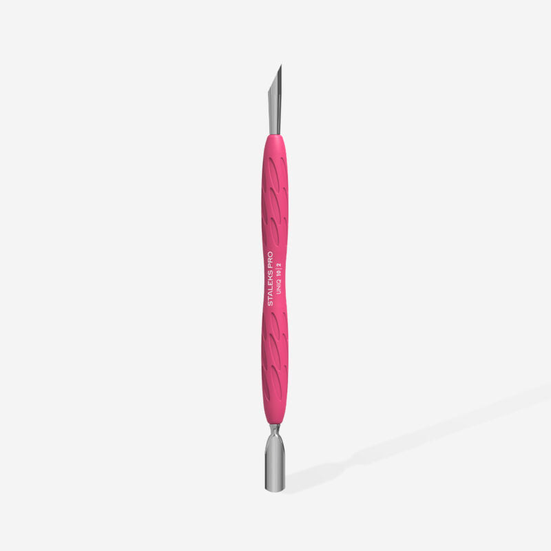 Manicure pusher Gummy with silicone handle UNIQ 10 TYPE 2 (rounded narrow and beveled pusher) - STALEKS