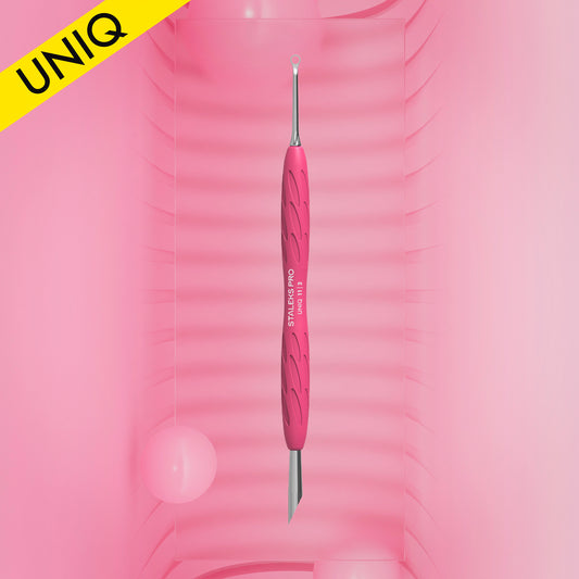 Manicure pusher Gummy with silicone handle UNIQ 11 TYPE 2 (beveled and loop pusher) - STALEKS