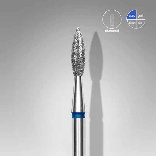 Diamond nail drill bit pointed flame blue EXPERT head diameter 2,3 mm / working part 8 mm - STALEKS