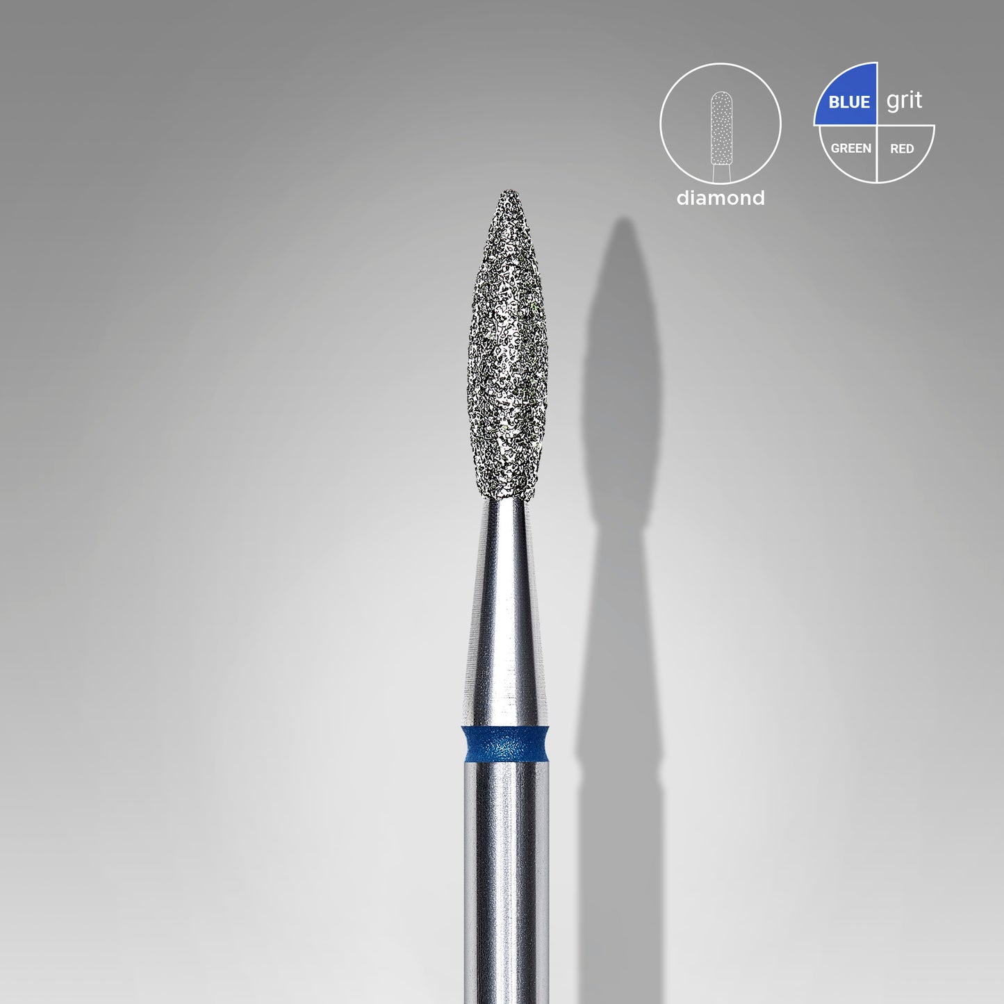 Diamond nail drill bit pointed flame blue EXPERT head diameter 2,1 mm / working part 8 mm - STALEKS
