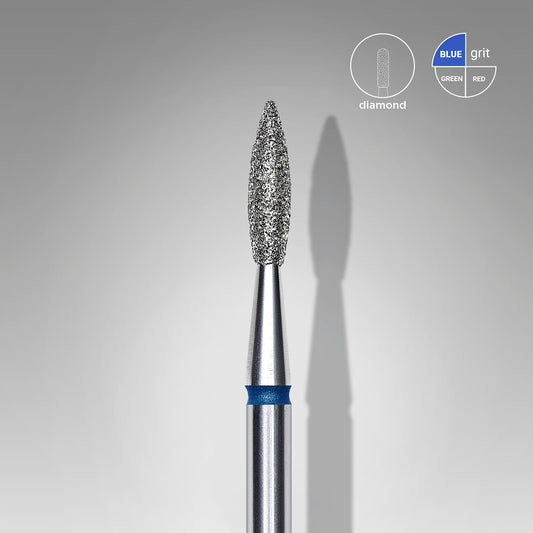 Diamond nail drill bit pointed flame blue EXPERT head diameter 2,1 mm / working part 8 mm - STALEKS