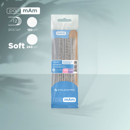 Disposable files papmAm on soft foam layer 180 grit (5 pcs), 240 grit (5 pcs) and a wooden base (2 pcs) SMART 20 - STALEKS