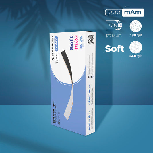 Disposable double-sided files papmAm Mix on soft foam layer EXPERT 20 180/240 grit (25 pcs) - STALEKS