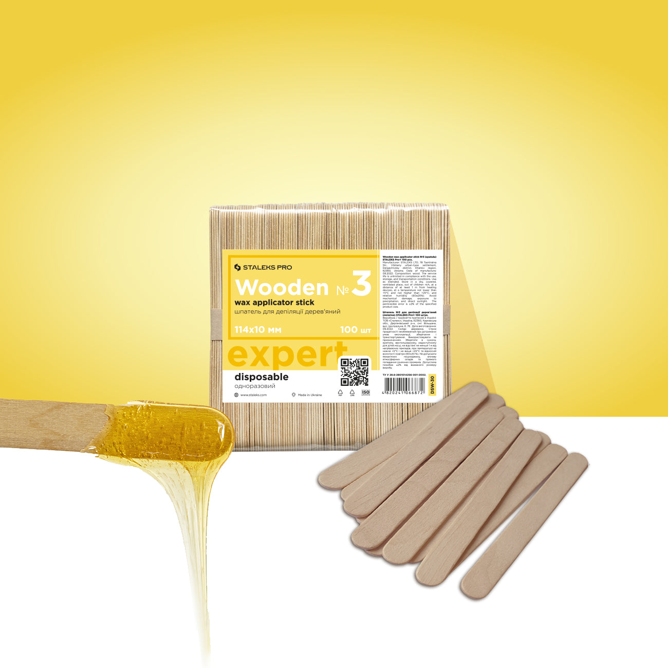 Wooden wax applicator stick EXPERT 114x10 mm (100 pcs) - STALEKS